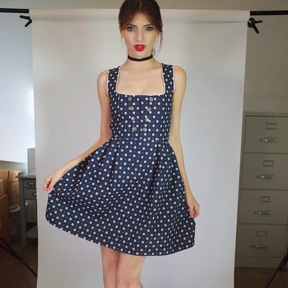 L'ecole Des Femmes Dresses & Skirts - L'ecole Des Femmes The Dirndl Navy/White Cotton Printed Dress